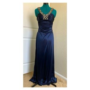 Charlotte Russe Beaded Evening Gown in Navy Blue